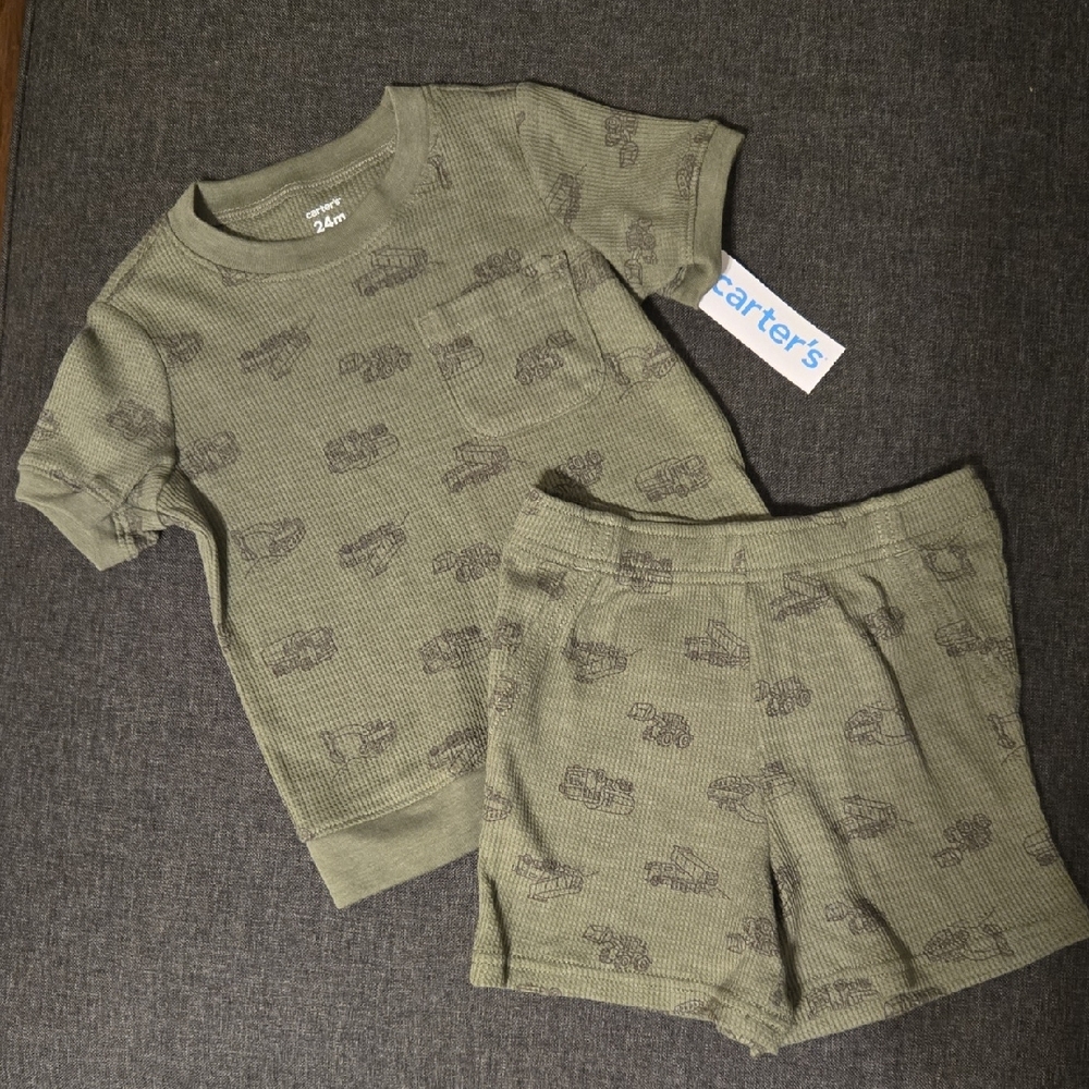 Carter's Dark Green Toddler Outfit with Vehicle Design